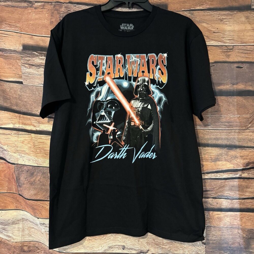Star Wars Darth Vader Shirt Mens Large L Black Lightning Graphic Tee Mad Engine